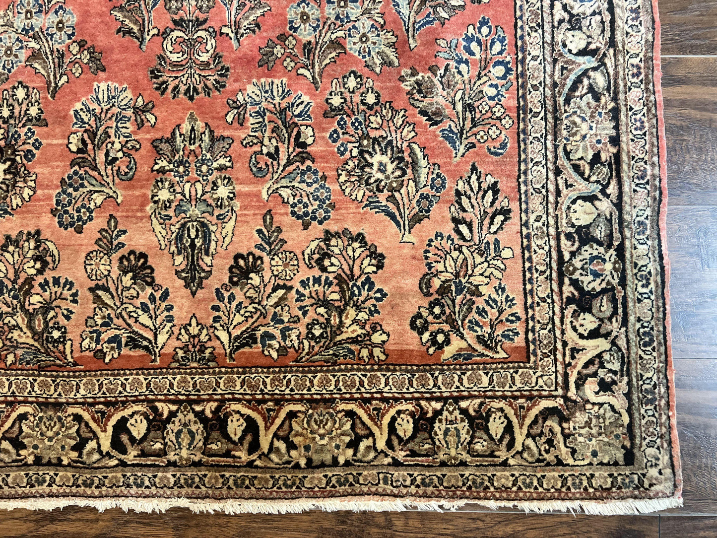 Antique Persian Sarouk Rug 4x7, Hand Knotted Wool Red Persian Carpet, Floral, Fine 300 KPSI