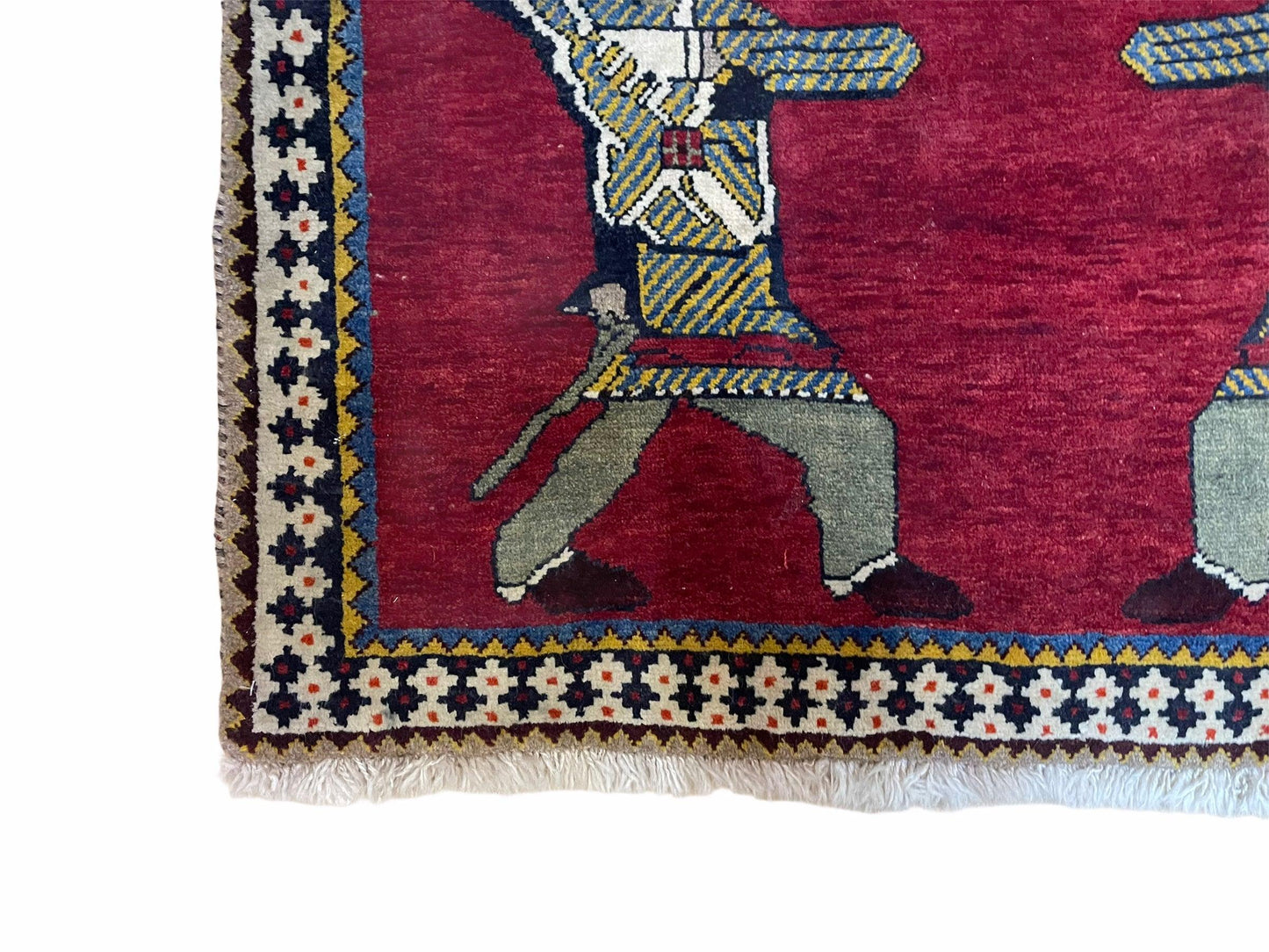 Handmade Wool Rug 3x6 Tribal Balouch Warriors Deer Pictorial Red Swords