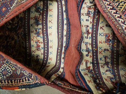 Antique Handmade Tribal Wool Rug 26x56 Inches Tobreh Double Bag Authentic