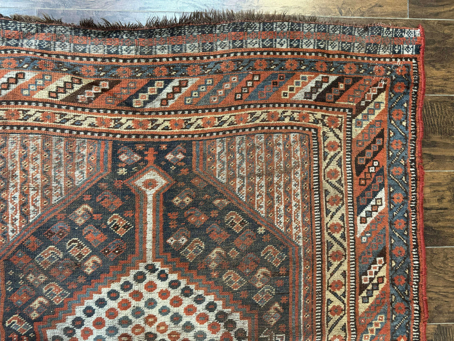 Persian Shiraz Rug 5x8 Antique Khamseh Tribal Wool Navy Blue