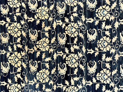 Sino Persian Rug Hand Knotted Wool Carpet 6x9 Floral Allover Blue Cream Tan