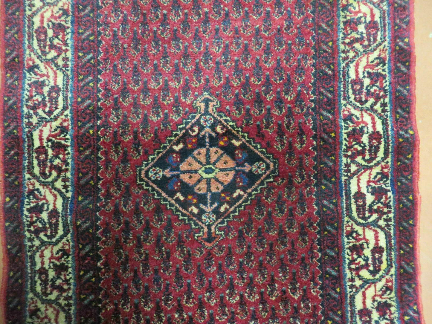 Indian Wool Rug Amritsar Vintage Handmade Red Paisley Design
