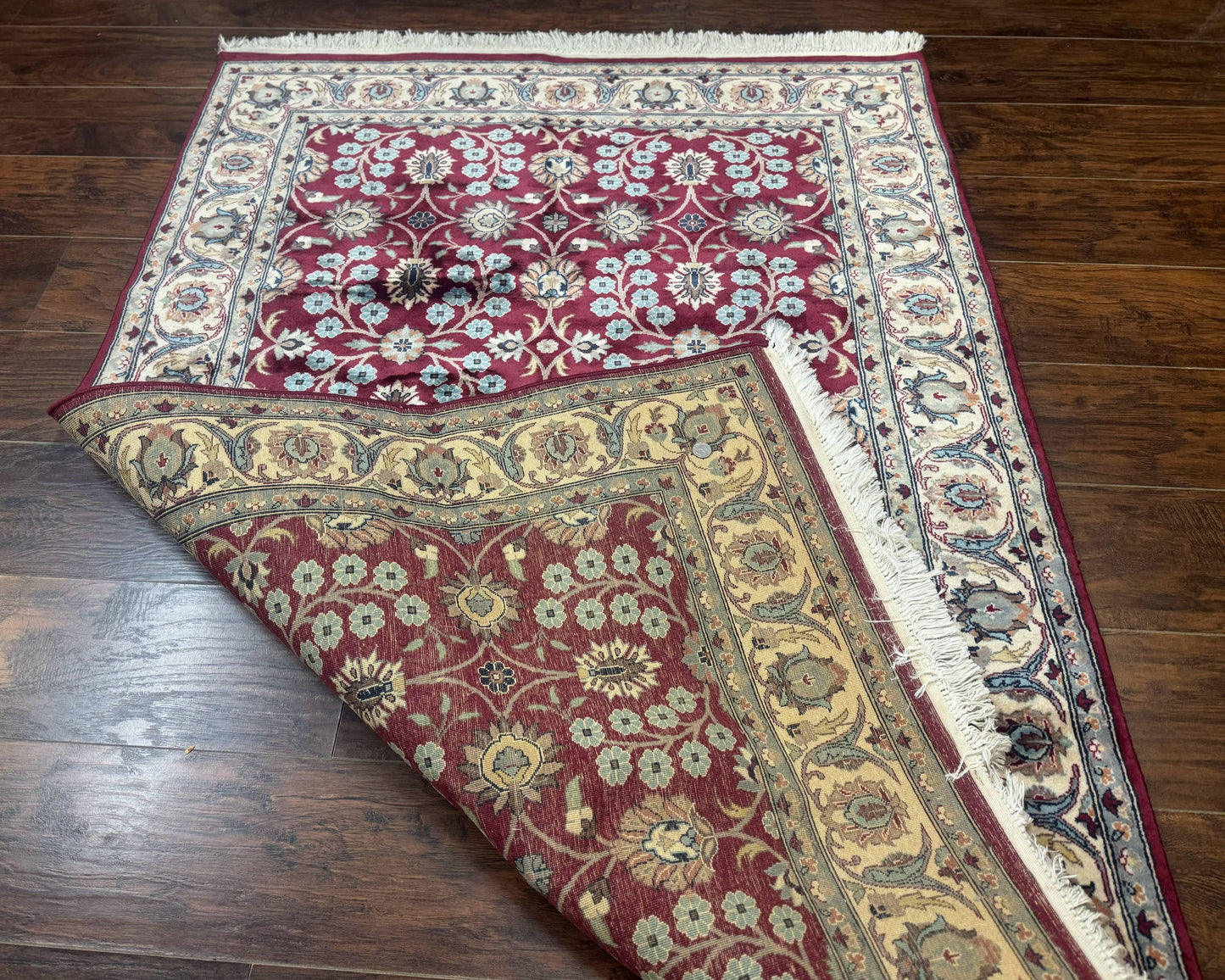 Pak Persian Rug 4x6, Floral Allover, Vintage Wool Carpet, Plum and Ivory