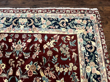 Indo Persian Rug 8x10 Handmade Wool With Floral Bird Pictorials In Maroon And Navy
