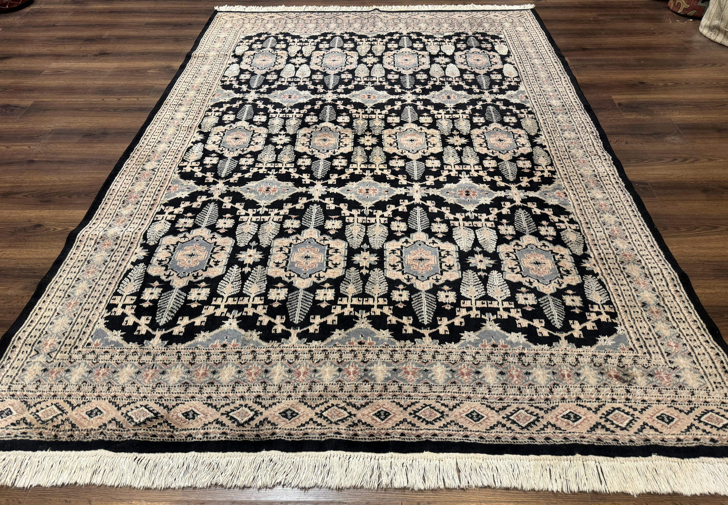 Turkoman Bokhara Rug 6x9 Hand Knotted Wool Carpet Black Handmade Authentic Pakistani