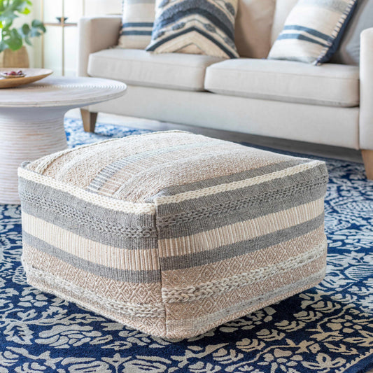 Bancroft Ivory Handwoven Pouf