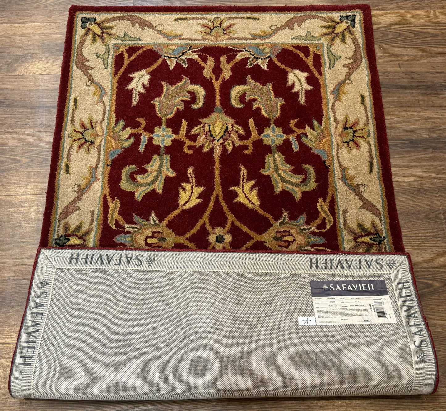 Small Floral Wool Rug 3x5, Safavieh Heritage Collection, Dark Red, Pair A