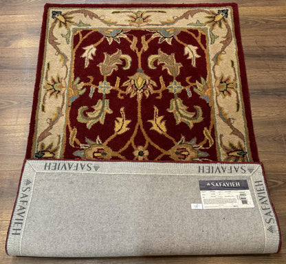 Small Floral Wool Rug 3x5, Safavieh Heritage Collection, Dark Red, Pair A