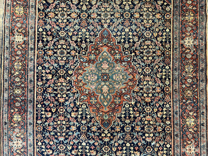 Persian Rug 4x7 Antique Sarouk Farahan Wool Carpet Navy Blue Red
