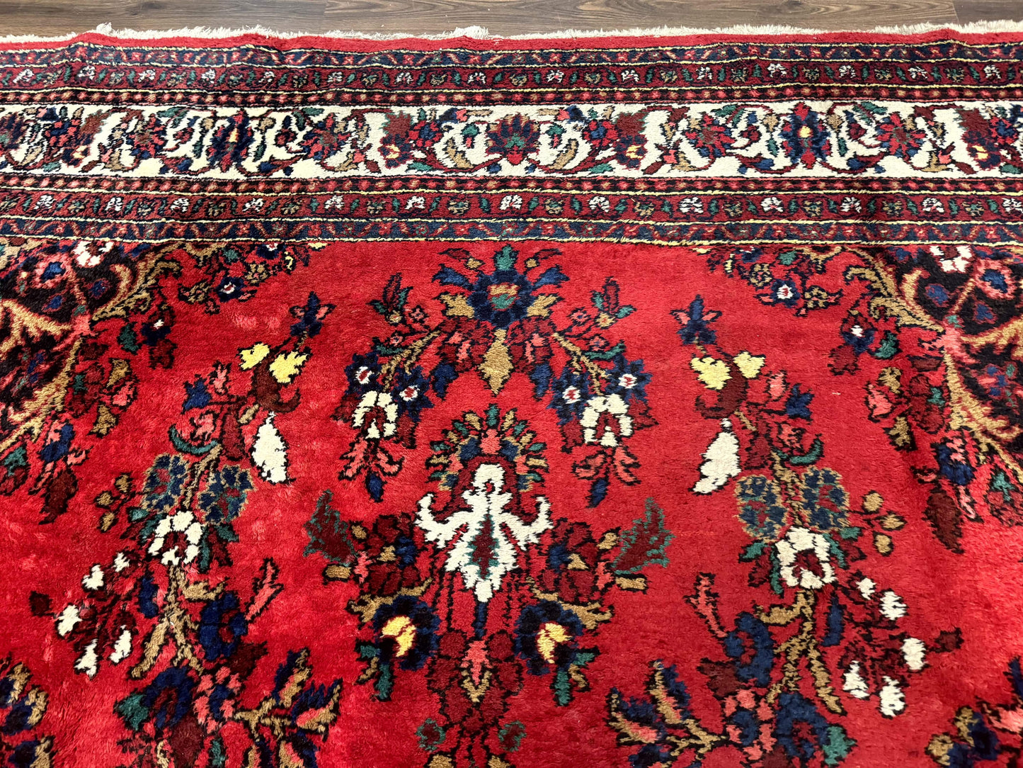 Persian Bibikabad Rug 11x18 Palace Size Red Wool Handmade Large Carpet With Floral Medallion