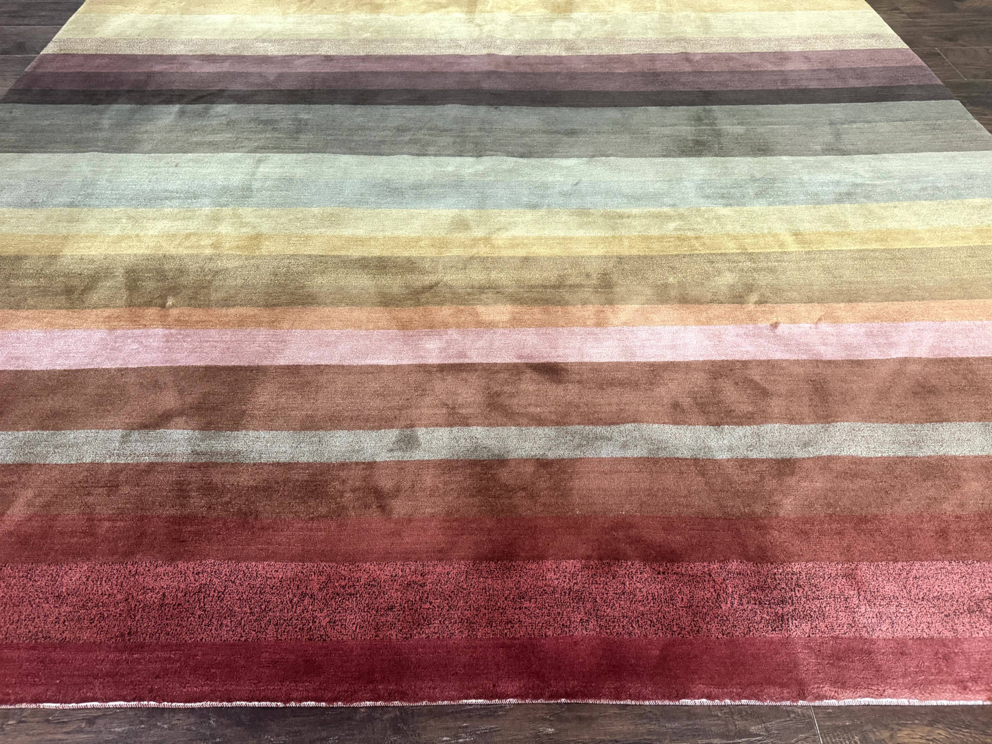 Modern Persian Gabbeh Rug 8x10, Multicolor Stripes, Soft Thick Wool Pile