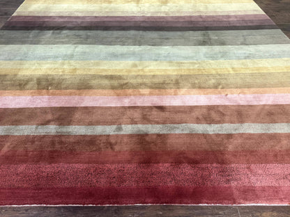 Modern Persian Gabbeh Rug 8x10, Multicolor Stripes, Soft Thick Wool Pile