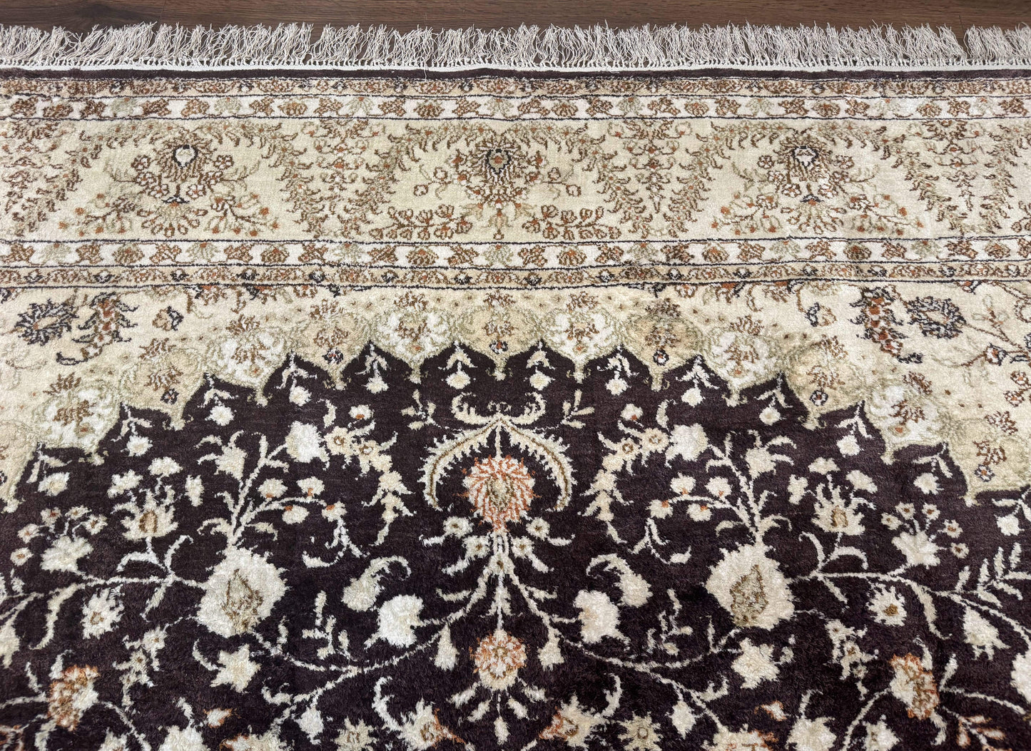 Indian Kashmiri Silk Rug 10x14, Floral Medallion