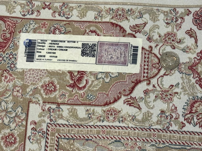 Turkish Silk Hunting Scene Rug 4x6 Ivory Bamboo Silk Contemporary Area Rug