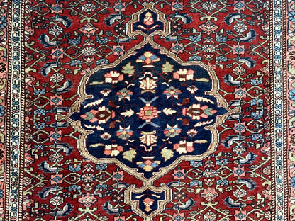 Persian Bidjar Rug 2.7 x 4, Red and Navy Blue, Small Persian Area Rug, Semi Antique