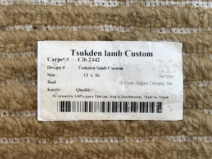 Modern Nepali Rug 13 x 15.6, Palace Size Wool Custom Made Rug, Tan, Large Nepali/Tibetan Carpet