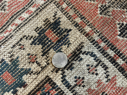 Antique Caucasian Kazak Runner Rug 4 x 9.5, Handmade Wool Rug for Hallway, Rare Colorful Panel Design Mid 19th Century 1870s Oriental Carpet