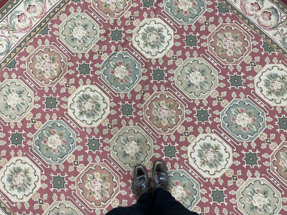 Square Aubusson Rug 9x9, Panel Design, European French English Carpet, Wool