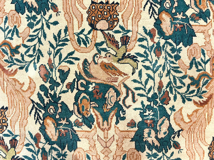 Handmade Vintage Wool Rug 10x13 Floral Birds Beige Couristan