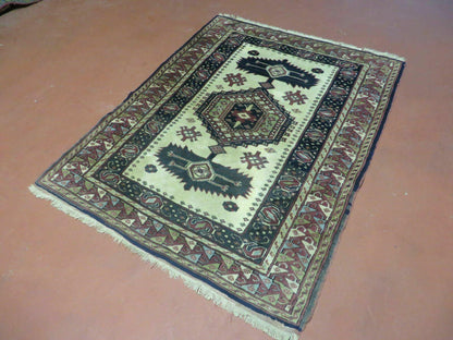 Vintage Turkish Geometric Wool Rug Handmade 1960s 41x51 Allover Pattern