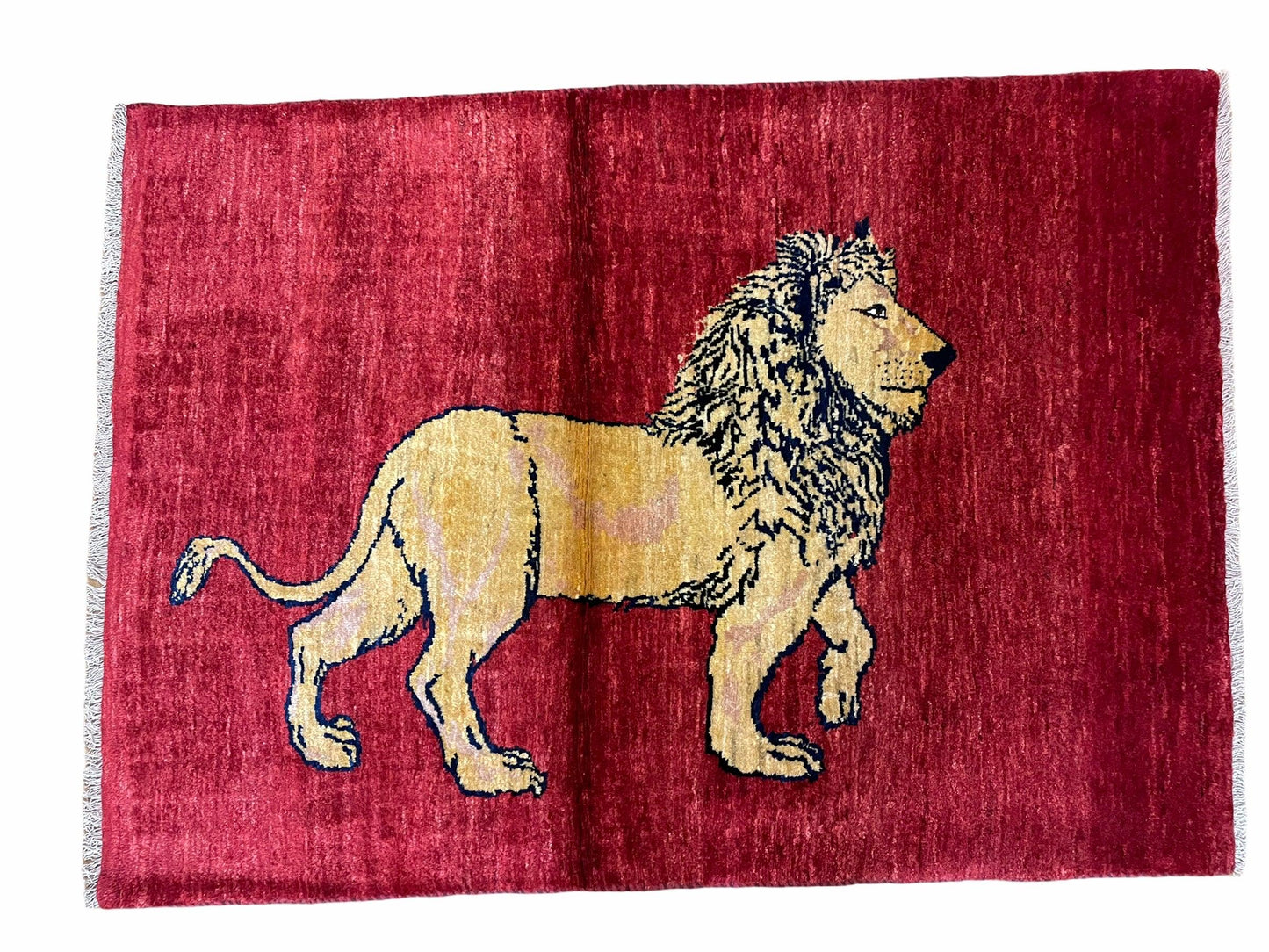 Handmade Hand Knotted Wool Rug Lion Pictorial 3x5 Vintage New