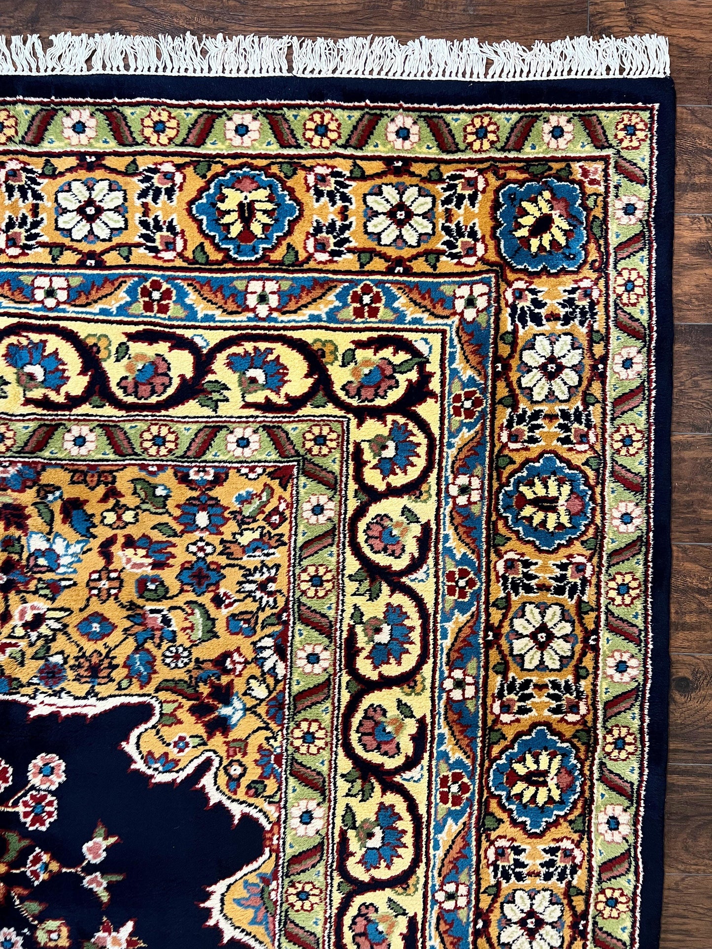 Indo Persian Rug 12x15, Mahal Sarouk Rug 12 x 15, Wool Hand Knotted Vintage Carpet, Navy Blue, Oversized Rug, Center Medallion