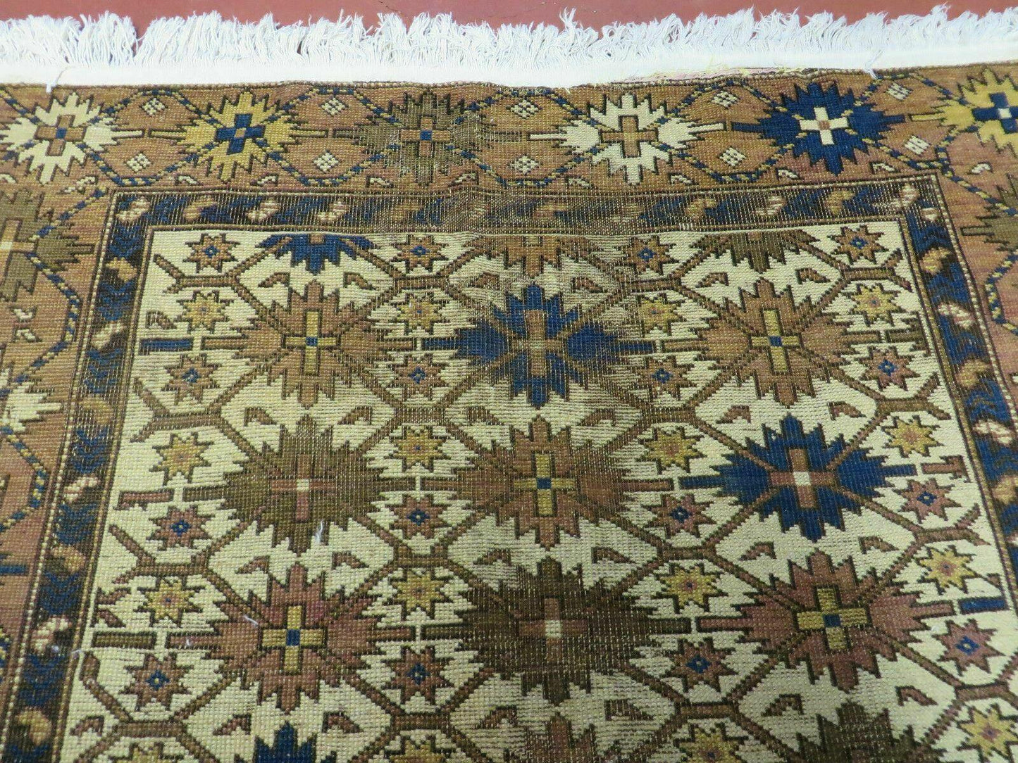Antique Caucasian Shirvan Kazak Wool Rug Snowflake Design 4x5 Feet