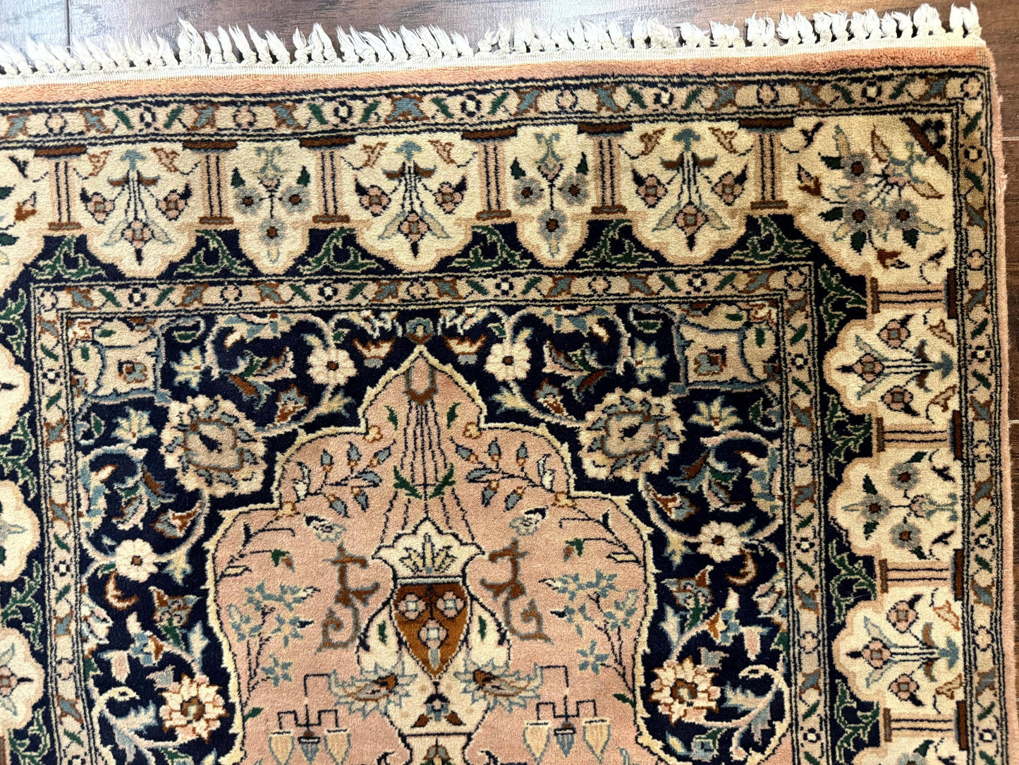 Tree Of Life Prayer Rug Handmade Persian Wool Two By Four Feet Vintage Style Birds Lantern