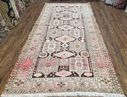 Antique Caucasian Rug 5' 5" x 10' 9", Shirvan Carpet, Wide Oriental Corridor Runner, Quality Handmade Hand-Knotted Wool Rug, Pale Pink Black