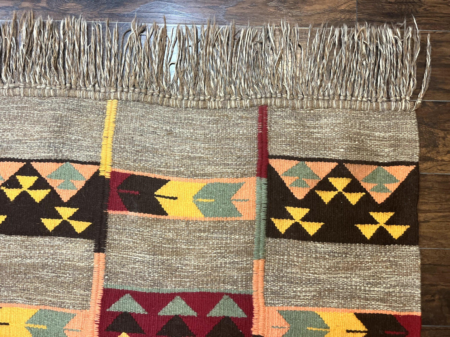 South American Flatweave Rug, Gray, Handmade Vintage Wool Bohemian Blanket