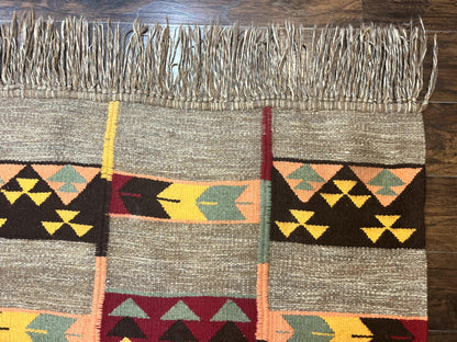 South American Flatweave Rug, Gray, Handmade Vintage Wool Bohemian Blanket