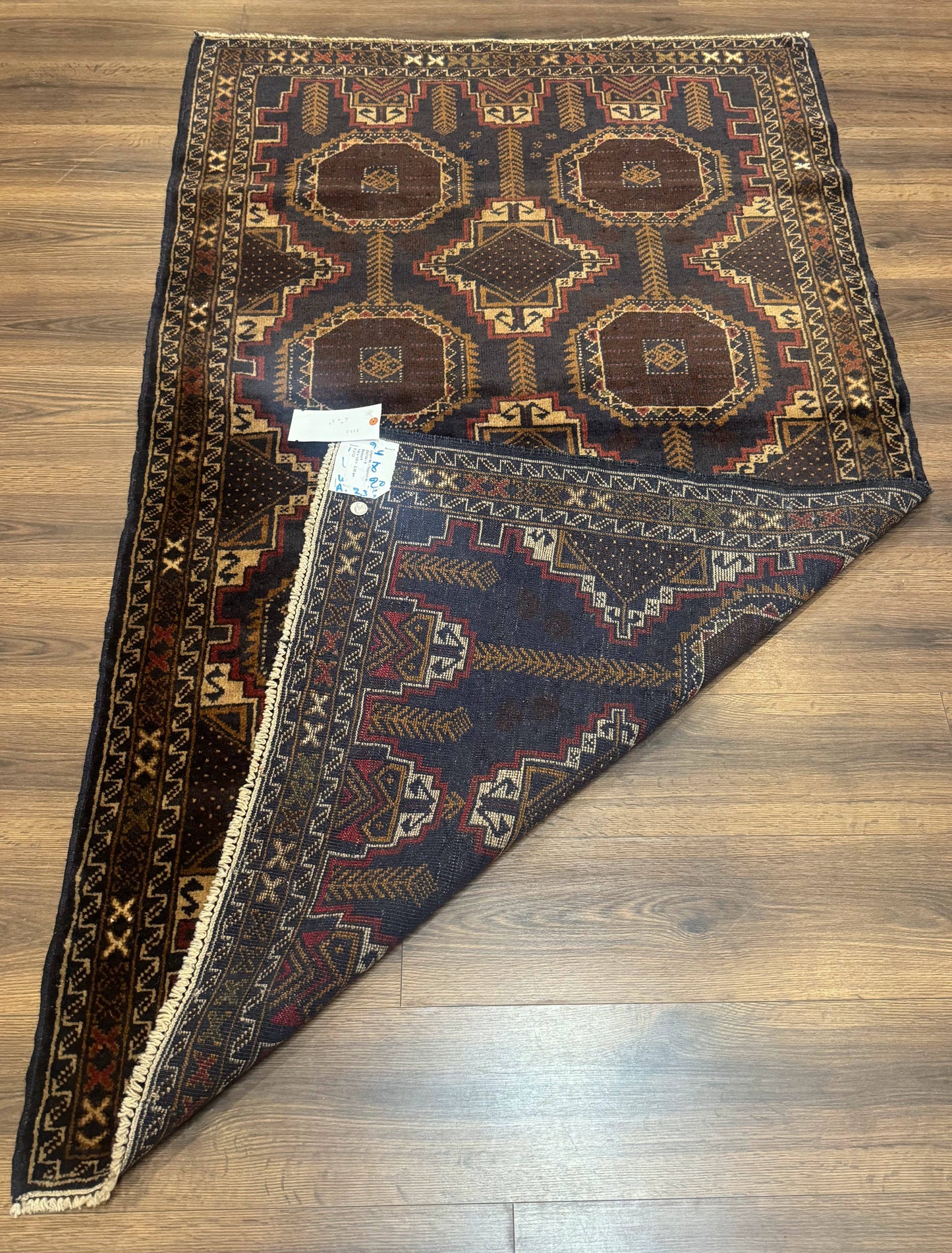 Afghan Balouch Rug Navy Blue 4x6 Handwoven Handmade Contemporary Wool Accent