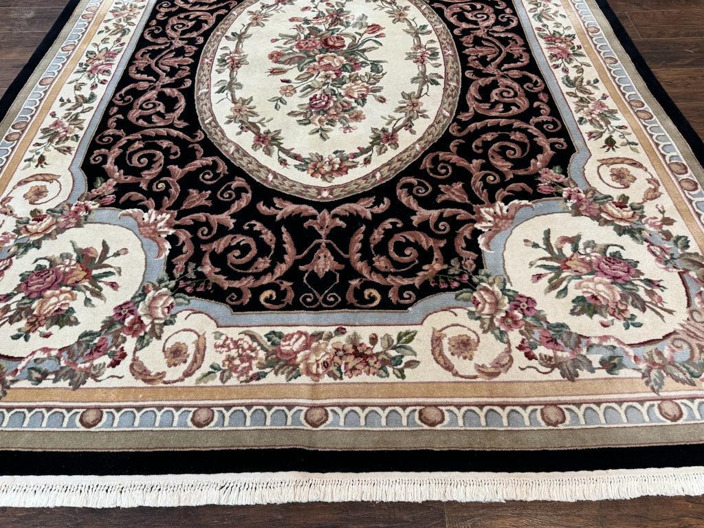 Aubusson Rug 8x10 Handmade Wool Pile Floral European Design