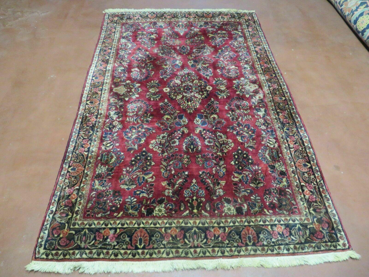 Persian Sarouk Rug 4x6, Red, Floral, Antique