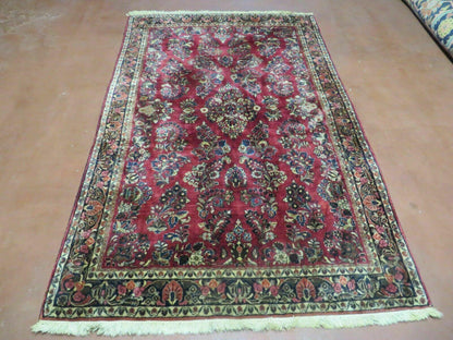Persian Sarouk Rug 4x6, Red, Floral, Antique