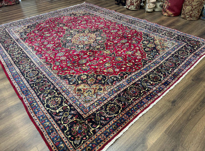 Traditional Persian Mashad Rug 8x11 Wool Antique Floral Medallion Carpet