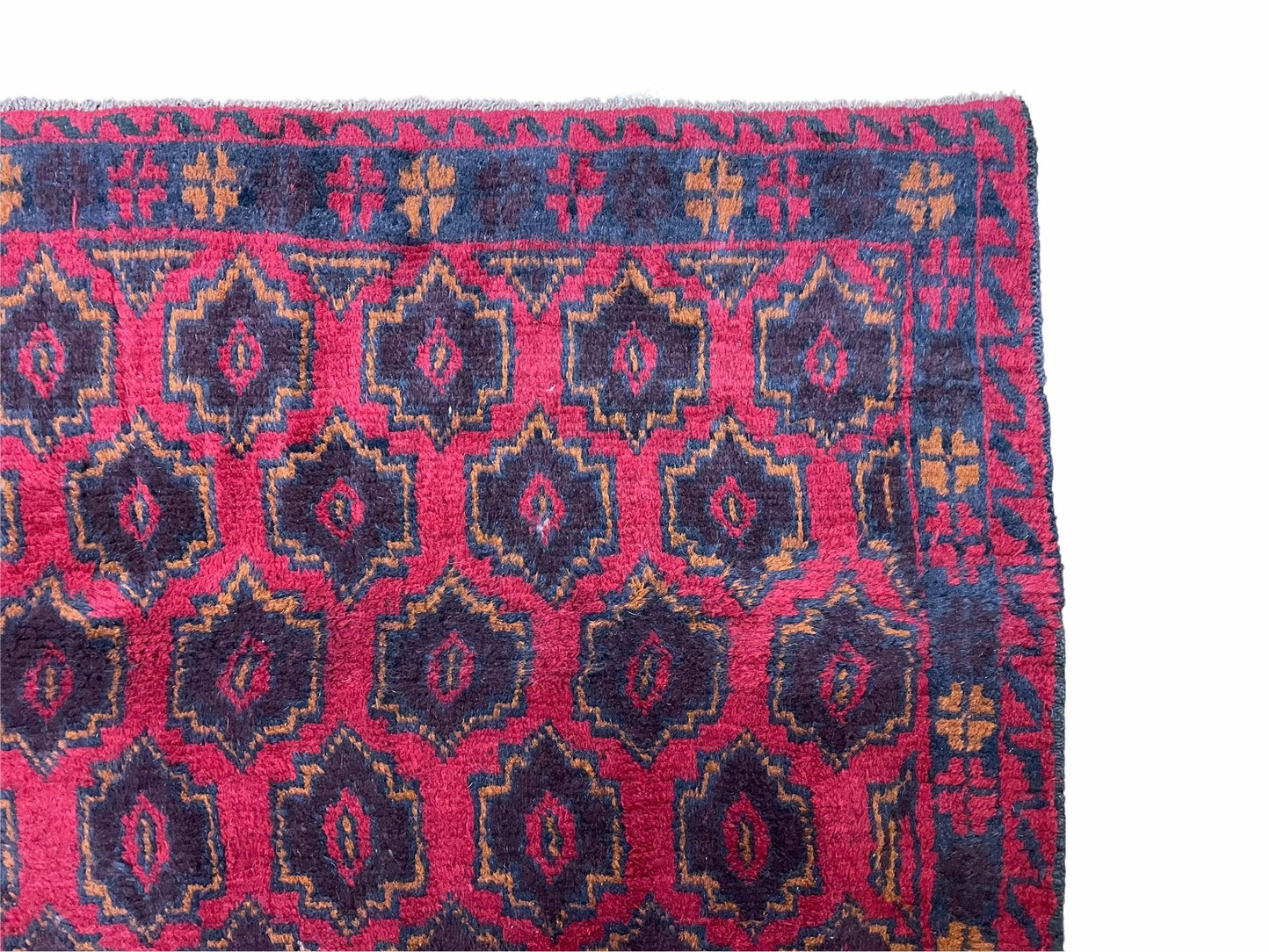 Balouchi Rug Vintage Handmade Tribal Wool Afghan 2ft 10in x 4ft 7in Red Blue