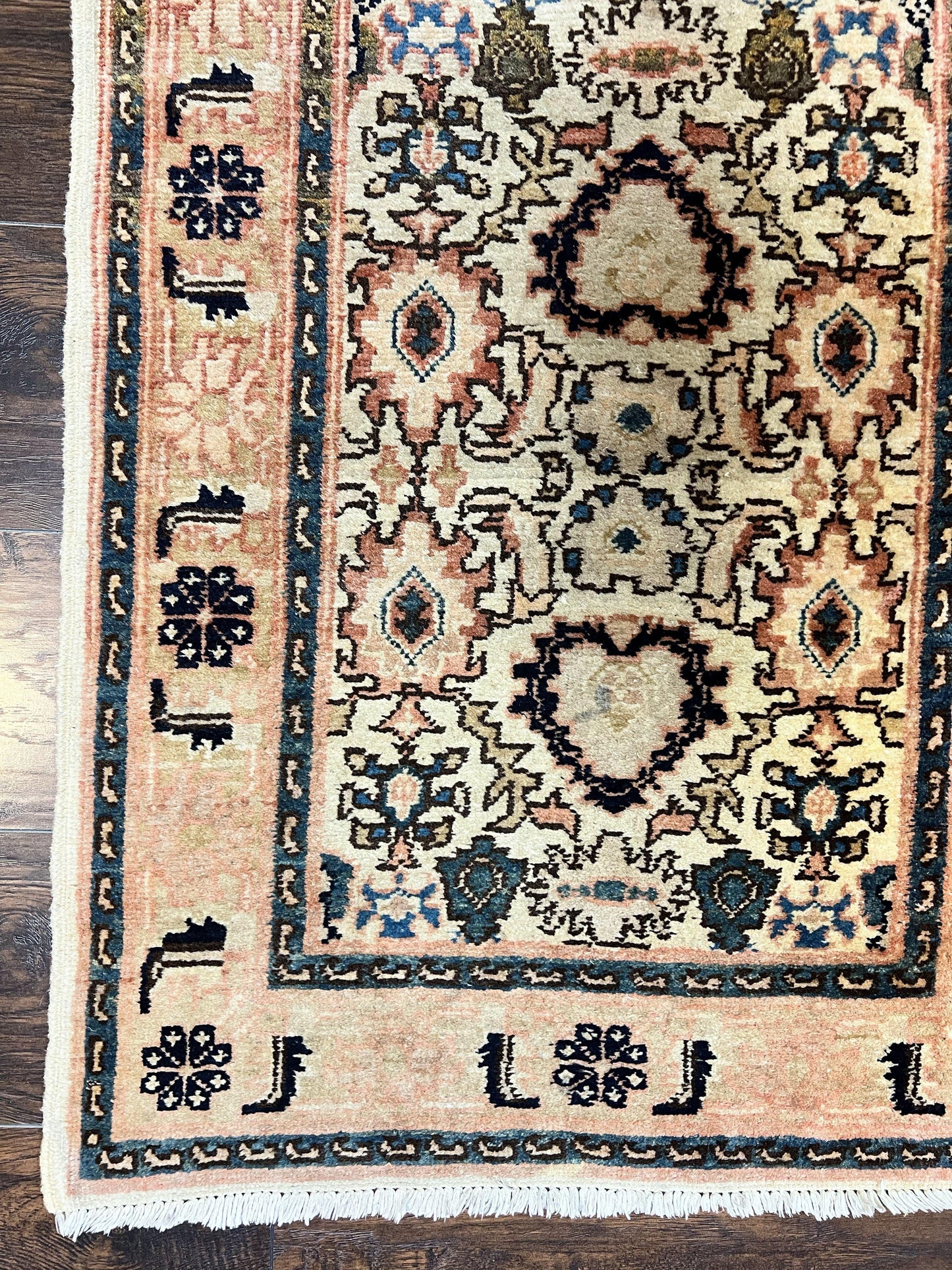 Romanian Runner Rug 2.6 x 12.9, Wool Handmade Hand Knotted Skinny Runner for Hallway, Floral Allover, Vintage Tan Runner