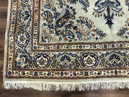Persian Kashan Rug 7x10 Handmade Wool Light Green Blue Vintage Carpet