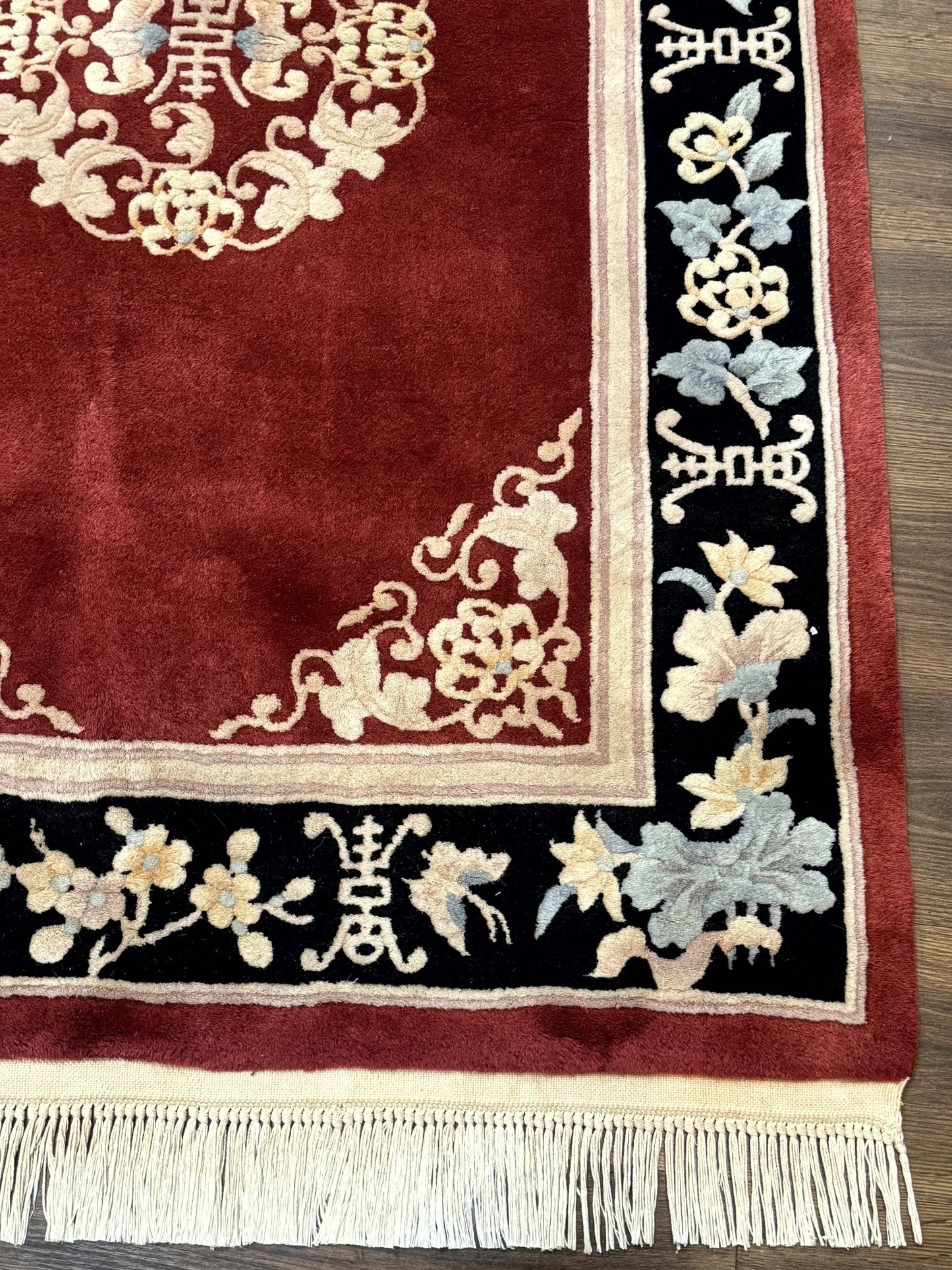 Chinese Wool Rug Handmade 4x6 Dark Red 90 Line Carving Hand Knotted