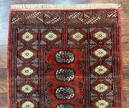 Red Pakistani Turkoman Bokhara Rug 3x5 Vintage Hand Knotted Signed