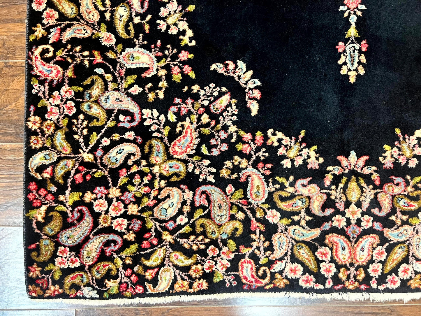 Antique Persian Kirman Rug 5x8, Floral Kirman, Midnight Blue/Black, Semi Open Field, Handmade Vintage Wool Carpet