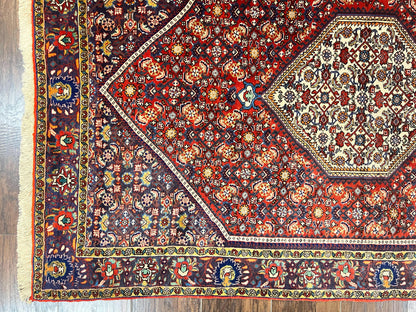 Persian Bidjar Rug 4x6 Handmade Wool Oriental Carpet With Herati Mahi Pattern Vintage Red