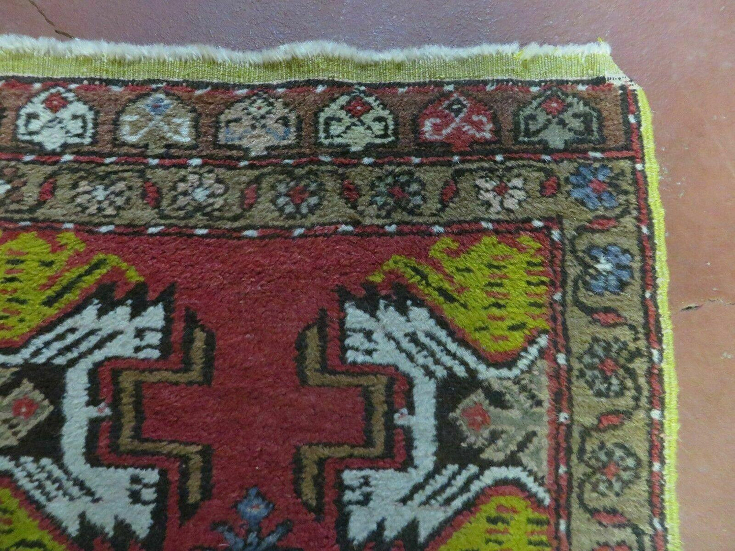 Antique Turkish Oushak Wool Rug Yastik 20 by 38 Inches Handmade