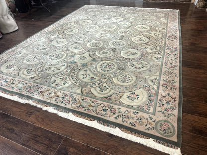 Pak Persian Rug Wool 9x12 Hand Knotted With Silk Highlights Floral Green European Design