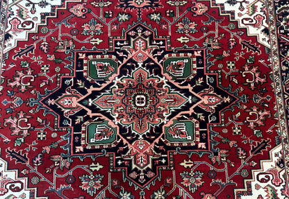 Indo Persian Heriz Rug 8x10 Geometric Medallion Wool Room Size Carpet