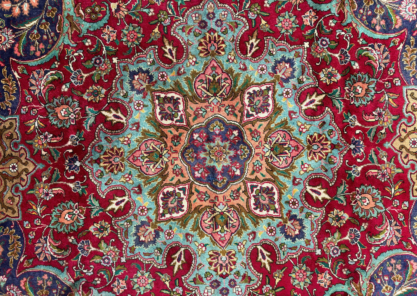 Wonderful Persian Tabriz Rug 10x14, Antique Persian Carpet, Handmade Wool Rug, Floral Medallion, Red Navy Blue, Colorful, Large Persian Area Rug