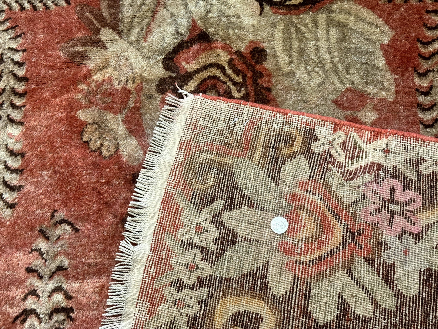 Khotan Rug 5x9 Floral Wool Carpet Terracotta Brown Antique Chinese Handwoven