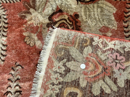 Khotan Rug 5x9 Floral Wool Carpet Terracotta Brown Antique Chinese Handwoven