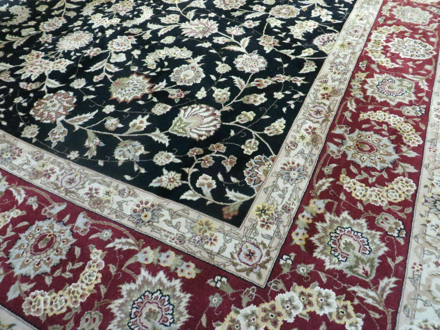 Vintage Chinese Silk Wool Rug Hand Knotted Oriental Floral 9 By 12 Feet With Silk Highlights